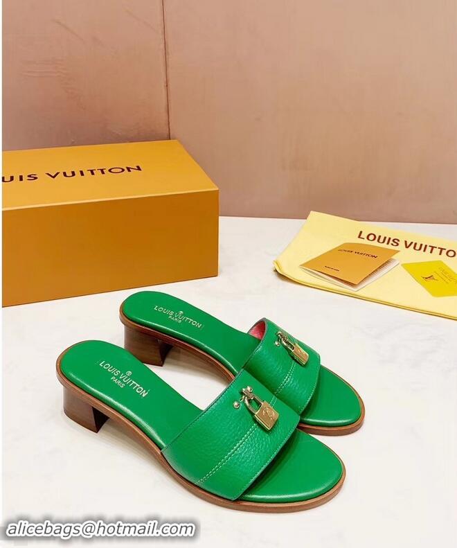 AAAAA Design Louis Vuitton Heel 4.5cm Lock It Mules LV942921 Grained Green 2019