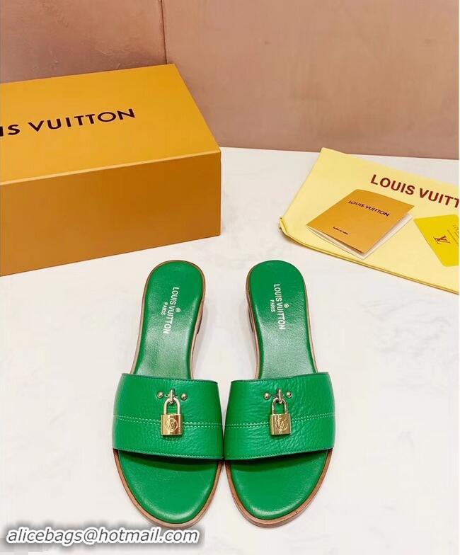 AAAAA Design Louis Vuitton Heel 4.5cm Lock It Mules LV942921 Grained Green 2019