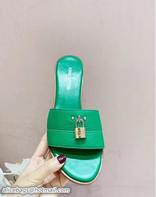 AAAAA Design Louis Vuitton Heel 4.5cm Lock It Mules LV942921 Grained Green 2019