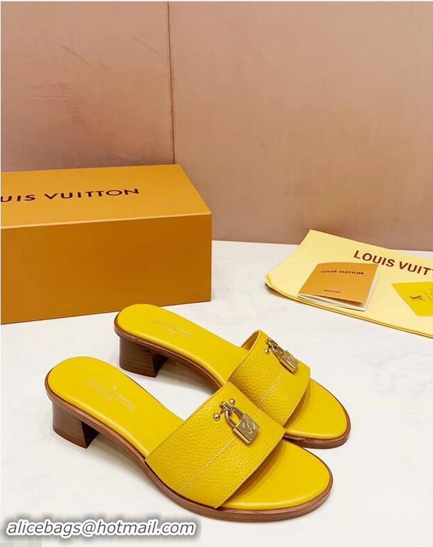 Low Price Louis Vuitton Heel 4.5cm Lock It Mules LV942921 Grained Yellow 2019