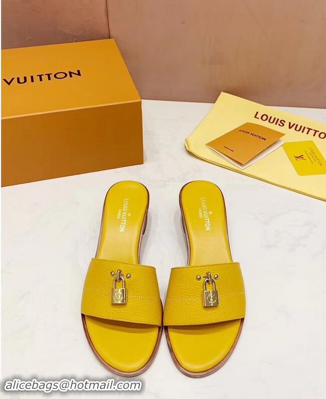 Low Price Louis Vuitton Heel 4.5cm Lock It Mules LV942921 Grained Yellow 2019