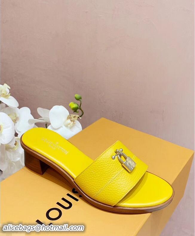 Low Price Louis Vuitton Heel 4.5cm Lock It Mules LV942921 Grained Yellow 2019