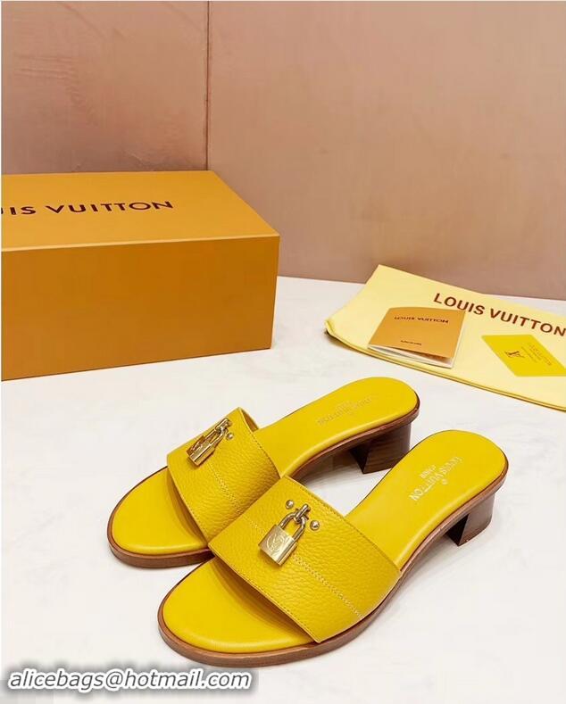 Low Price Louis Vuitton Heel 4.5cm Lock It Mules LV942921 Grained Yellow 2019