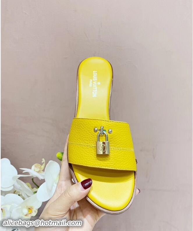 Low Price Louis Vuitton Heel 4.5cm Lock It Mules LV942921 Grained Yellow 2019