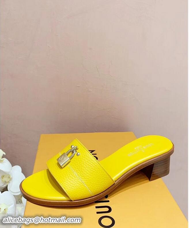 Low Price Louis Vuitton Heel 4.5cm Lock It Mules LV942921 Grained Yellow 2019