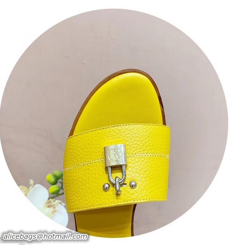 Low Price Louis Vuitton Heel 4.5cm Lock It Mules LV942921 Grained Yellow 2019