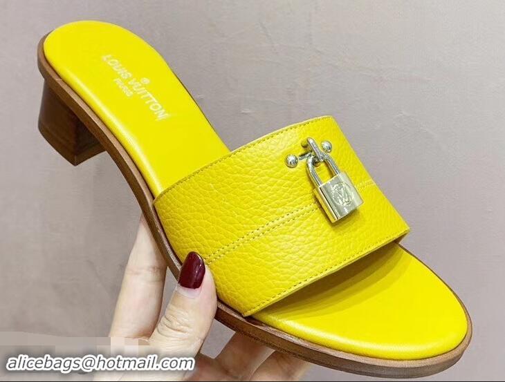 Low Price Louis Vuitton Heel 4.5cm Lock It Mules LV942921 Grained Yellow 2019