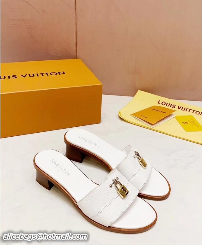 Promotional Louis Vuitton Heel 4.5cm Lock It Mules LV942921 Grained White 2019