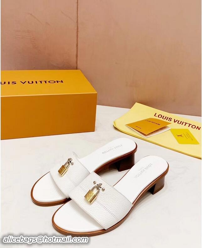 Promotional Louis Vuitton Heel 4.5cm Lock It Mules LV942921 Grained White 2019