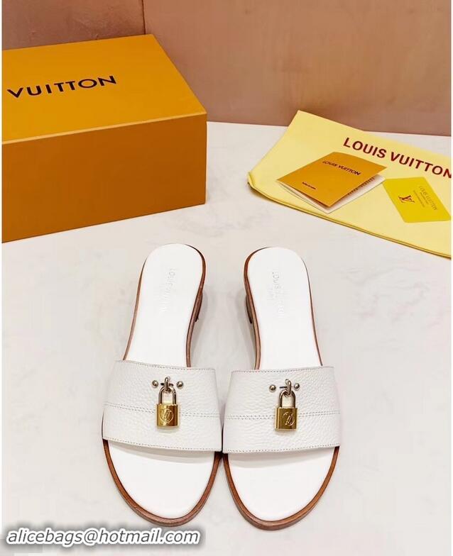 Promotional Louis Vuitton Heel 4.5cm Lock It Mules LV942921 Grained White 2019