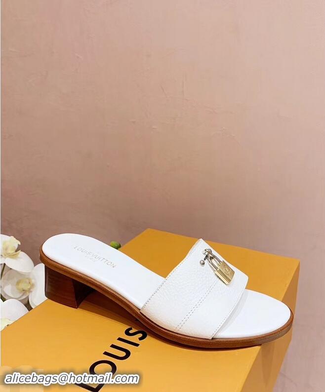 Promotional Louis Vuitton Heel 4.5cm Lock It Mules LV942921 Grained White 2019