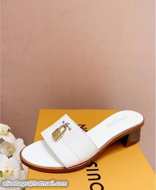 Promotional Louis Vuitton Heel 4.5cm Lock It Mules LV942921 Grained White 2019