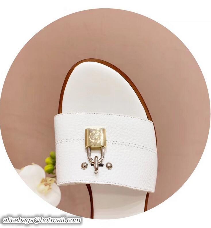 Promotional Louis Vuitton Heel 4.5cm Lock It Mules LV942921 Grained White 2019