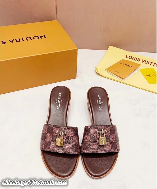 Newest Louis Vuitton Heel 4.5cm Lock It Mules LV94922 Damier Ebene Canvas 2019