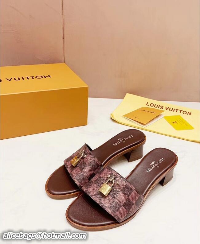 Newest Louis Vuitton Heel 4.5cm Lock It Mules LV94922 Damier Ebene Canvas 2019