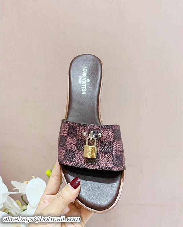 Newest Louis Vuitton Heel 4.5cm Lock It Mules LV94922 Damier Ebene Canvas 2019