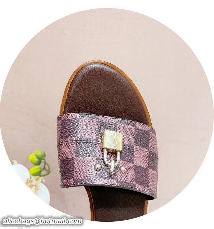 Newest Louis Vuitton Heel 4.5cm Lock It Mules LV94922 Damier Ebene Canvas 2019