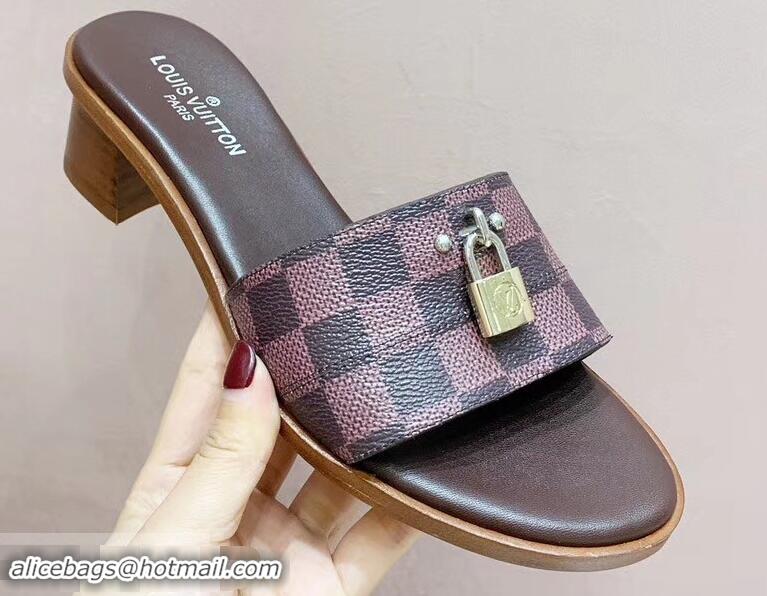 Newest Louis Vuitton Heel 4.5cm Lock It Mules LV94922 Damier Ebene Canvas 2019