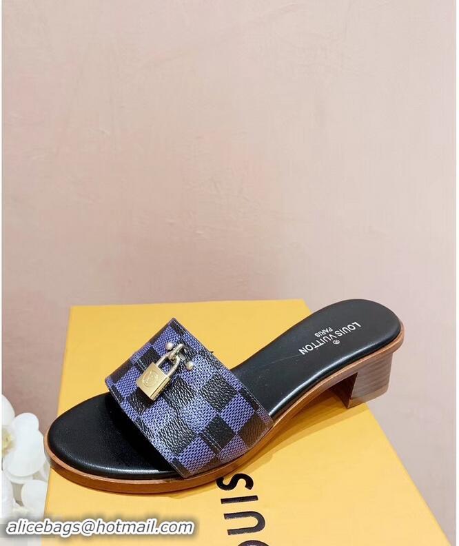 Hot Sale Louis Vuitton Heel 4.5cm Lock It Mules LV94292 Damier Graphite Canvas 2019