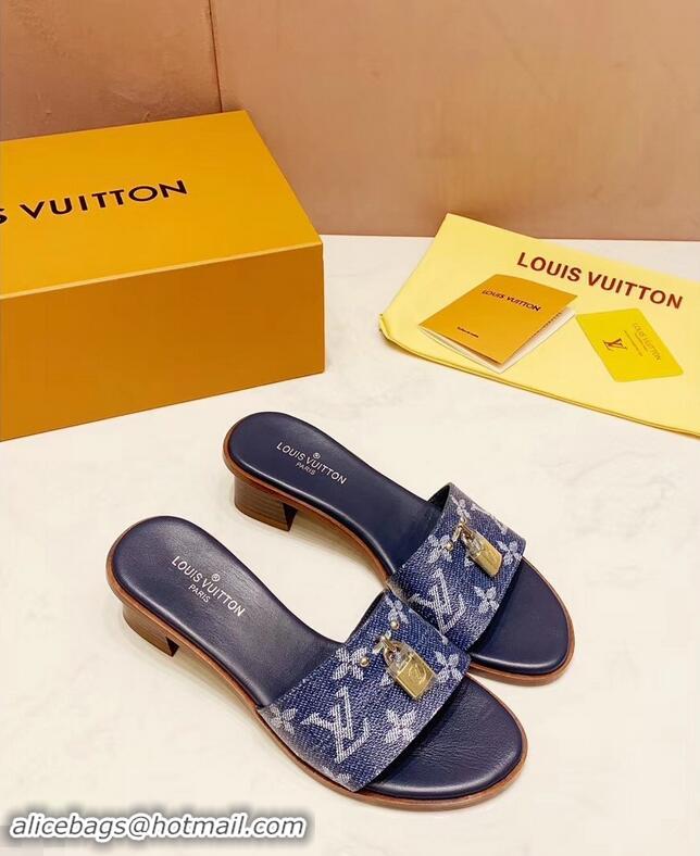 Discount Louis Vuitton Heel 4.5cm Lock It Mules LV94292 Monogram Denim 2019