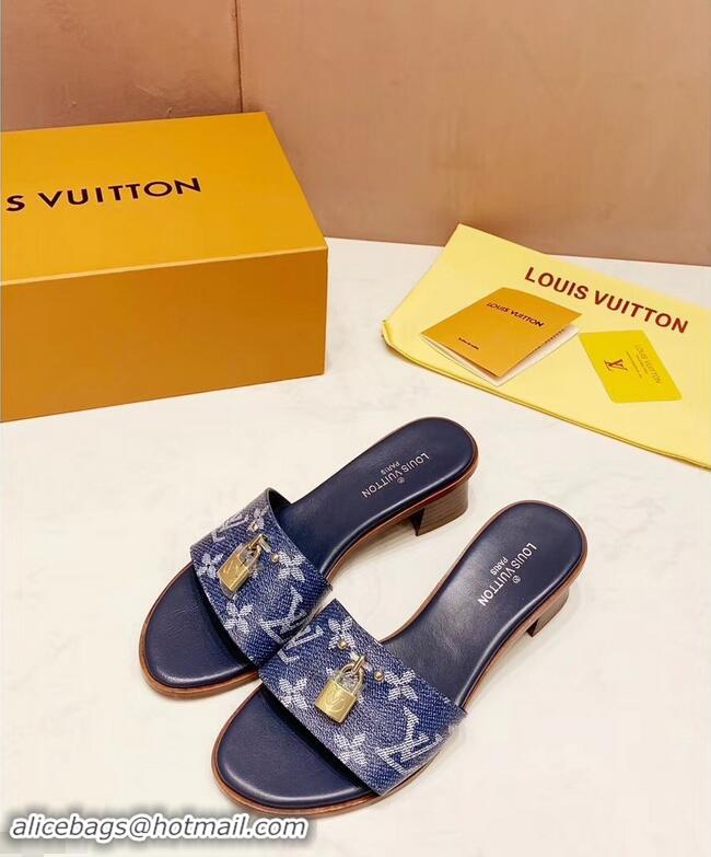 Discount Louis Vuitton Heel 4.5cm Lock It Mules LV94292 Monogram Denim 2019