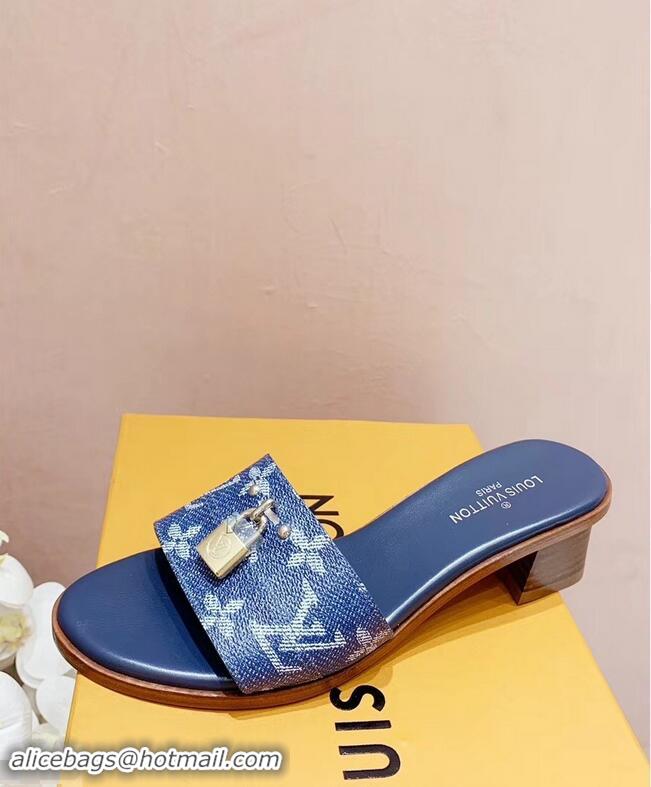 Discount Louis Vuitton Heel 4.5cm Lock It Mules LV94292 Monogram Denim 2019