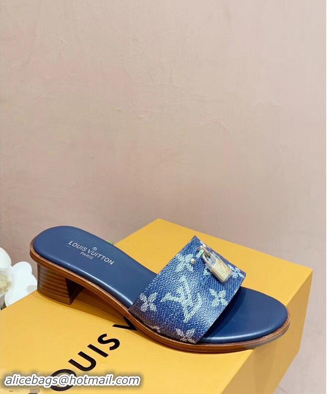 Discount Louis Vuitton Heel 4.5cm Lock It Mules LV94292 Monogram Denim 2019