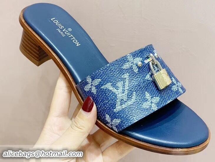 Discount Louis Vuitton Heel 4.5cm Lock It Mules LV94292 Monogram Denim 2019