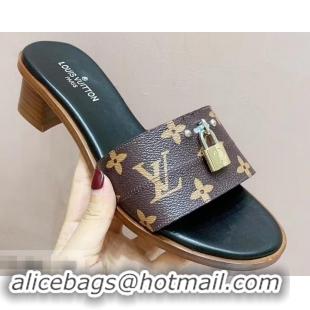 Faux Louis Vuitton Heel 4.5cm Lock It Mules LV94292 Monogram Canvas 2019