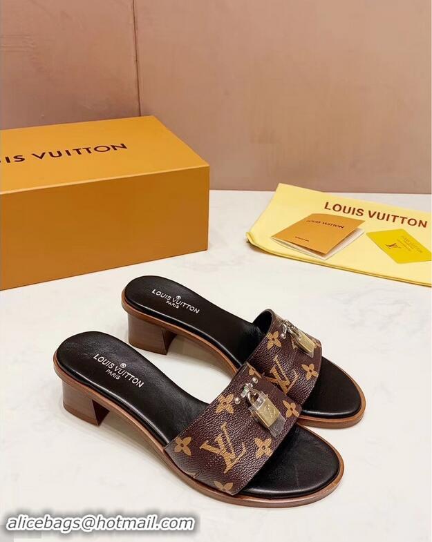 Faux Louis Vuitton Heel 4.5cm Lock It Mules LV94292 Monogram Canvas 2019