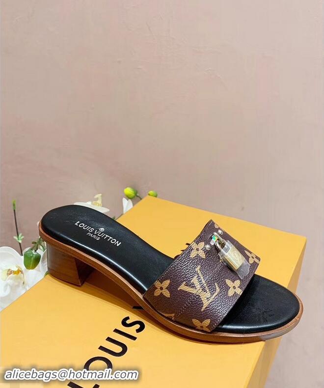 Faux Louis Vuitton Heel 4.5cm Lock It Mules LV94292 Monogram Canvas 2019