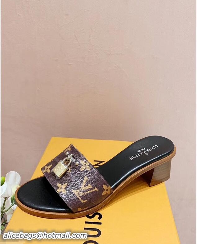 Faux Louis Vuitton Heel 4.5cm Lock It Mules LV94292 Monogram Canvas 2019