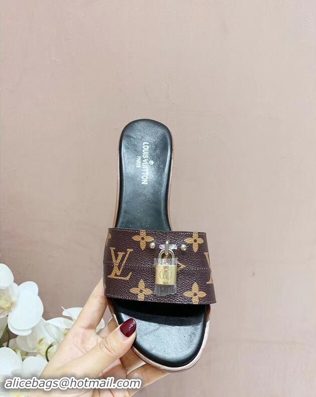 Faux Louis Vuitton Heel 4.5cm Lock It Mules LV94292 Monogram Canvas 2019