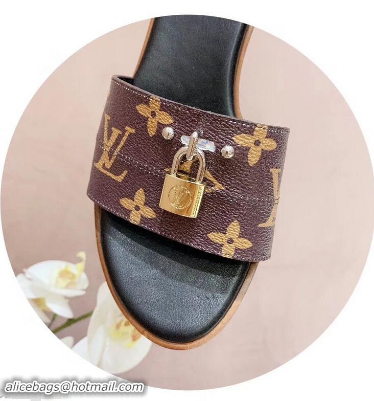 Faux Louis Vuitton Heel 4.5cm Lock It Mules LV94292 Monogram Canvas 2019