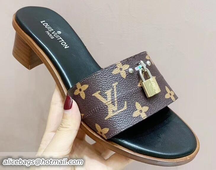 Faux Louis Vuitton Heel 4.5cm Lock It Mules LV94292 Monogram Canvas 2019