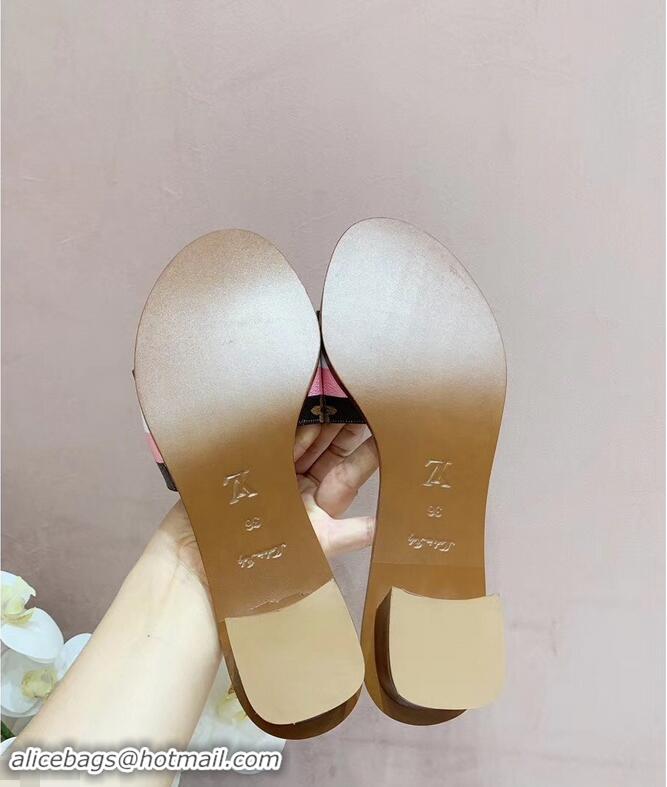 Imitation Louis Vuitton Heel 4.5cm Lock It Mules LV94928 Monogram Canvas Stripe Pink/White 2019