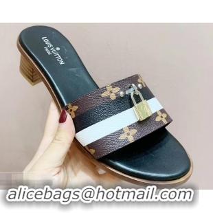 Promotional Louis Vuitton Heel 4.5cm Lock It Mules LV94928 Monogram Canvas Stripe Black/White 2019