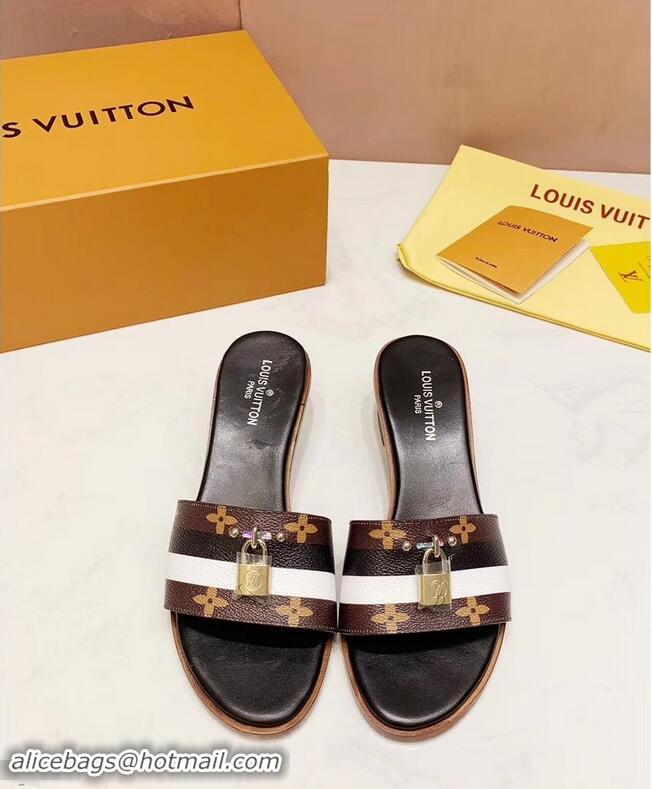 Promotional Louis Vuitton Heel 4.5cm Lock It Mules LV94928 Monogram Canvas Stripe Black/White 2019