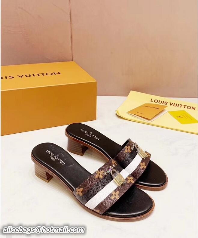 Promotional Louis Vuitton Heel 4.5cm Lock It Mules LV94928 Monogram Canvas Stripe Black/White 2019