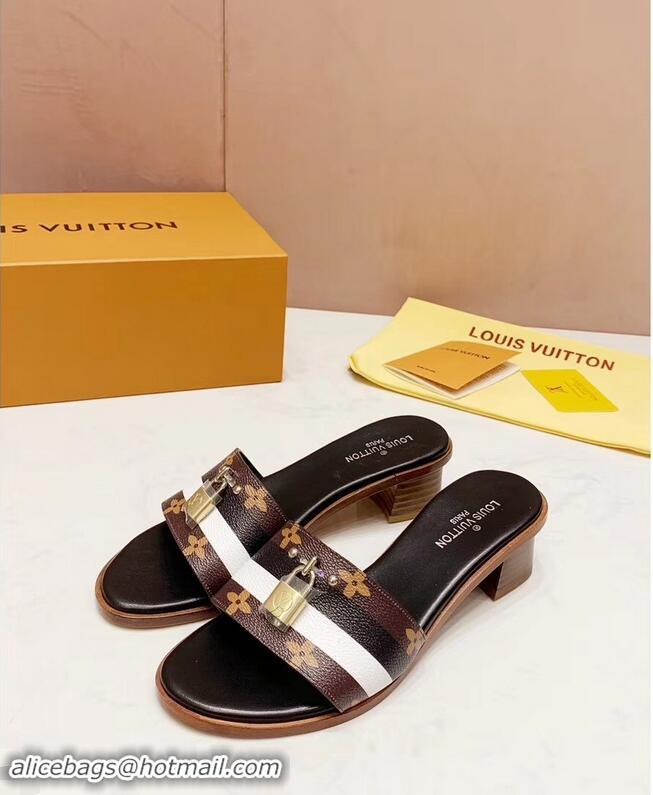 Promotional Louis Vuitton Heel 4.5cm Lock It Mules LV94928 Monogram Canvas Stripe Black/White 2019