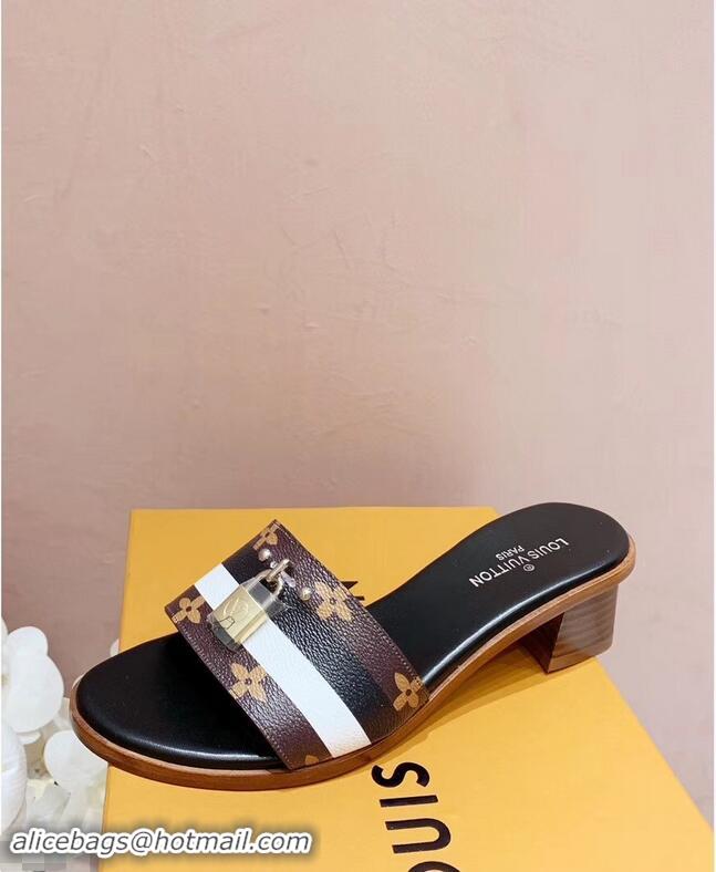 Promotional Louis Vuitton Heel 4.5cm Lock It Mules LV94928 Monogram Canvas Stripe Black/White 2019