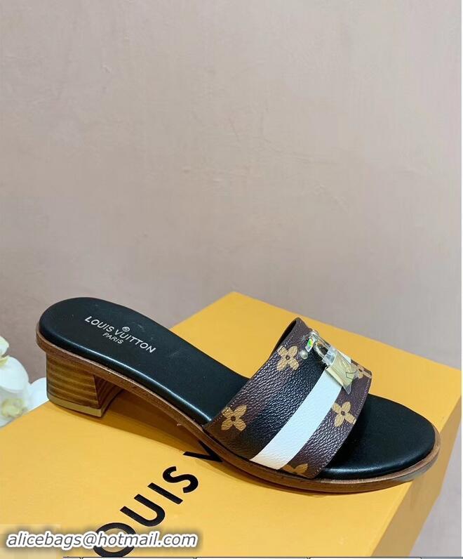 Promotional Louis Vuitton Heel 4.5cm Lock It Mules LV94928 Monogram Canvas Stripe Black/White 2019