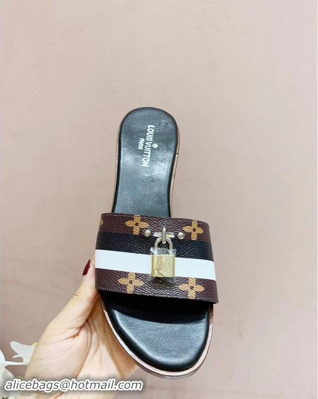 Promotional Louis Vuitton Heel 4.5cm Lock It Mules LV94928 Monogram Canvas Stripe Black/White 2019