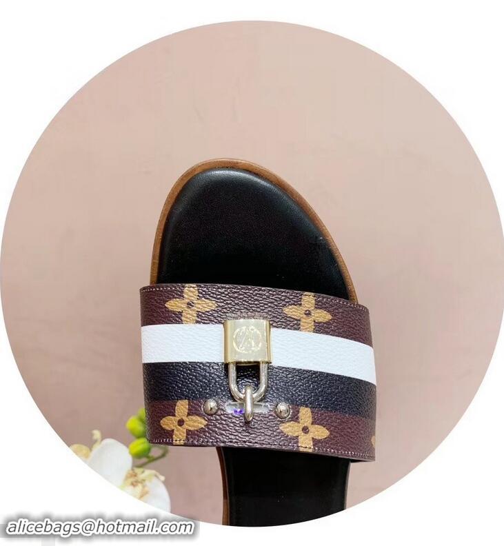 Promotional Louis Vuitton Heel 4.5cm Lock It Mules LV94928 Monogram Canvas Stripe Black/White 2019