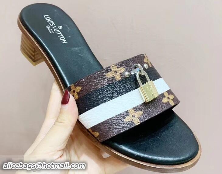 Promotional Louis Vuitton Heel 4.5cm Lock It Mules LV94928 Monogram Canvas Stripe Black/White 2019