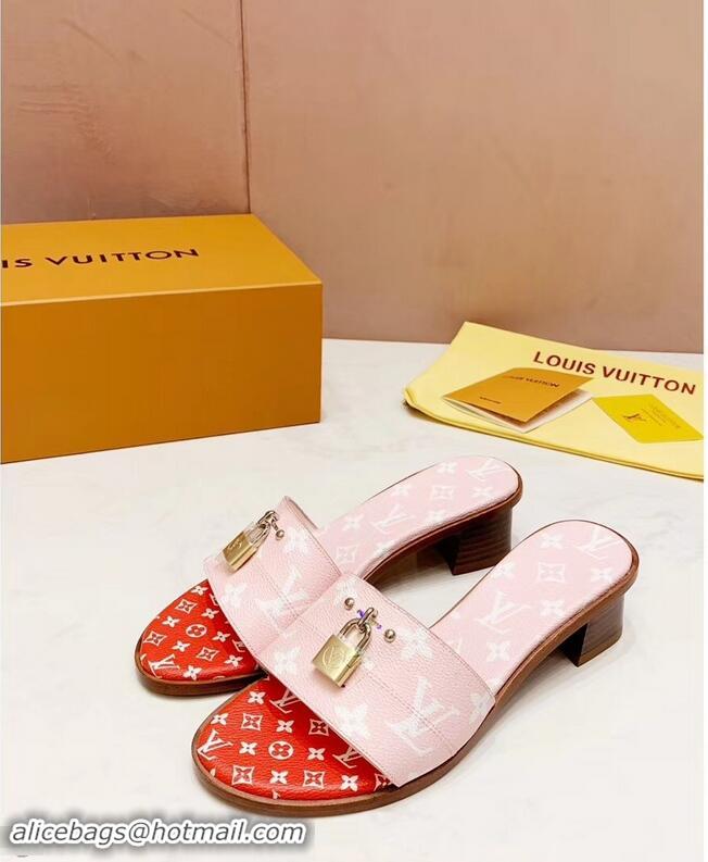 Low Price Louis Vuitton Heel 4.5cm Lock It Mules Monogram Canvas LV94930 Pink/Red 2019