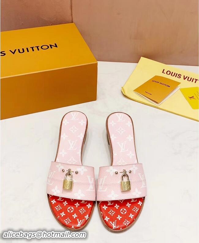 Low Price Louis Vuitton Heel 4.5cm Lock It Mules Monogram Canvas LV94930 Pink/Red 2019