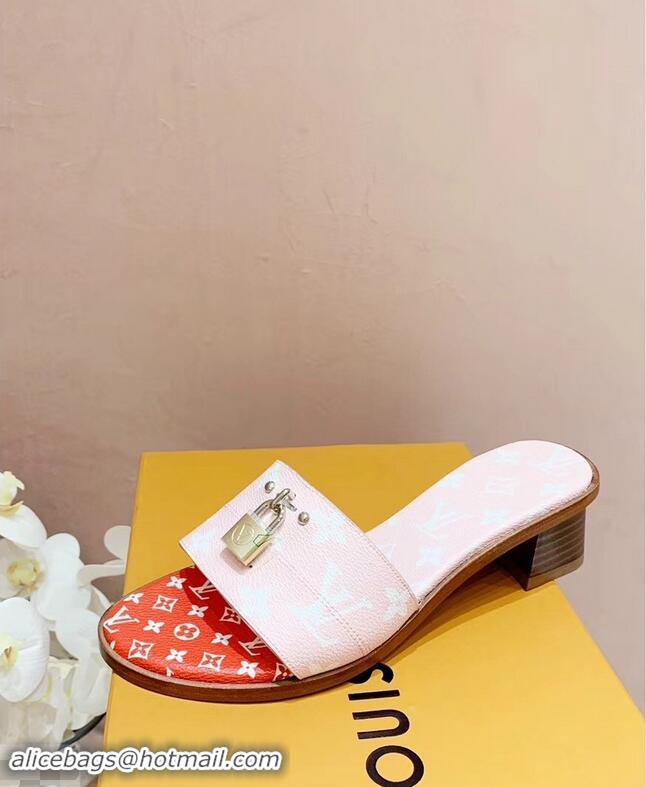 Low Price Louis Vuitton Heel 4.5cm Lock It Mules Monogram Canvas LV94930 Pink/Red 2019