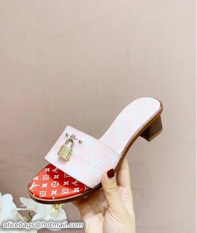 Low Price Louis Vuitton Heel 4.5cm Lock It Mules Monogram Canvas LV94930 Pink/Red 2019