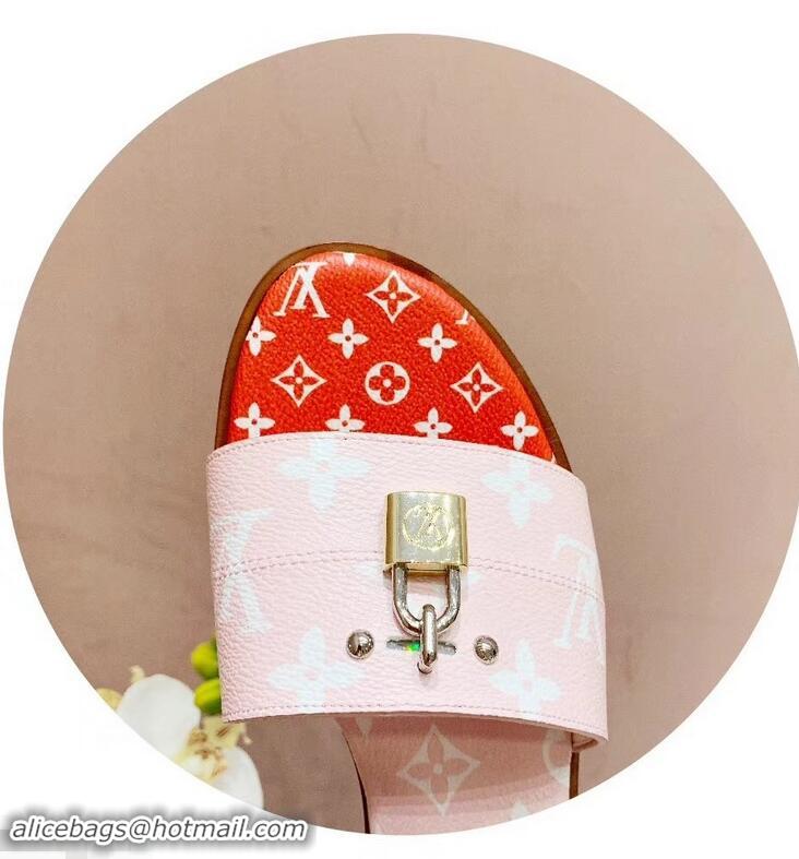 Low Price Louis Vuitton Heel 4.5cm Lock It Mules Monogram Canvas LV94930 Pink/Red 2019